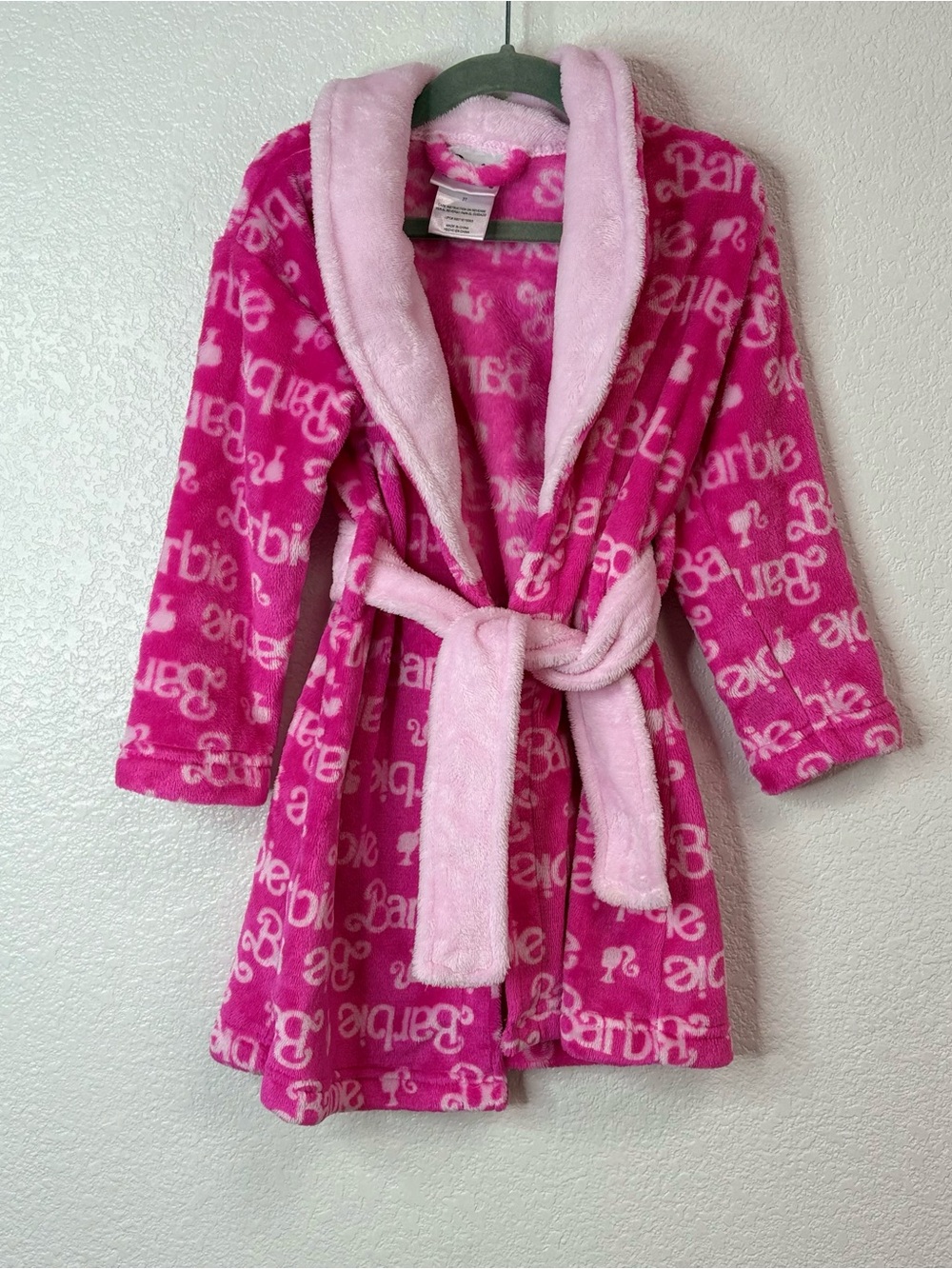 Barbie Plush Hoodless Robe - Bright Pink with Light Pink Trim